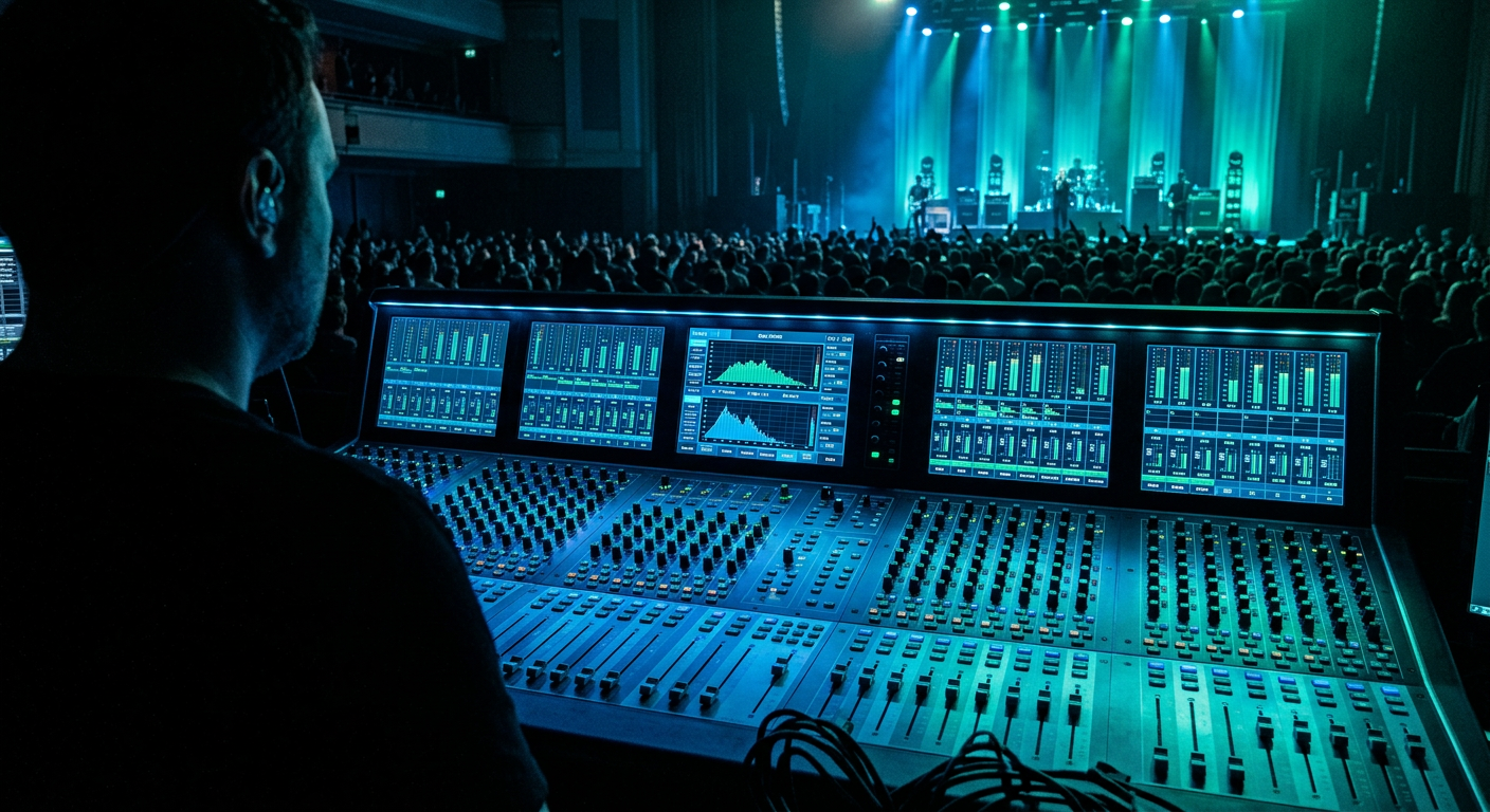 Operação de FOH diante do palco — MV Audio, Brasília